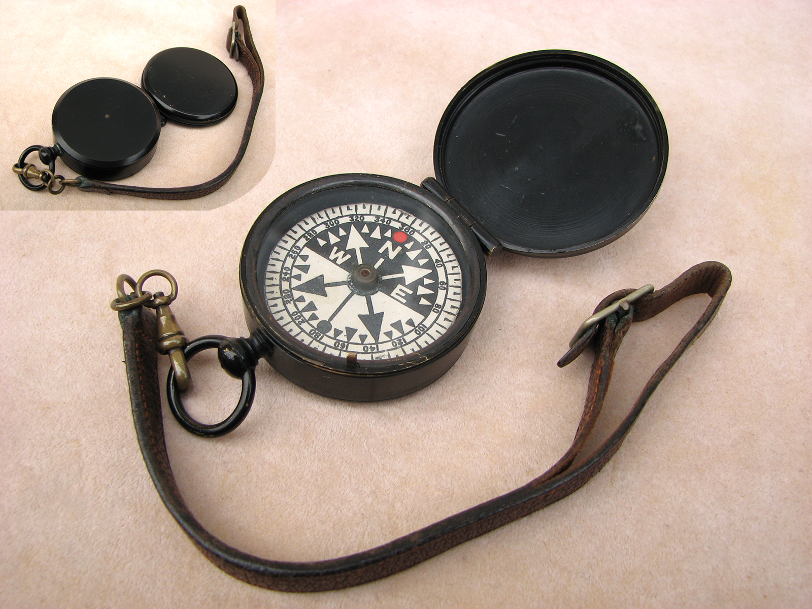 Francis Barker pocket compass with RGS pattern dial and leather strap
